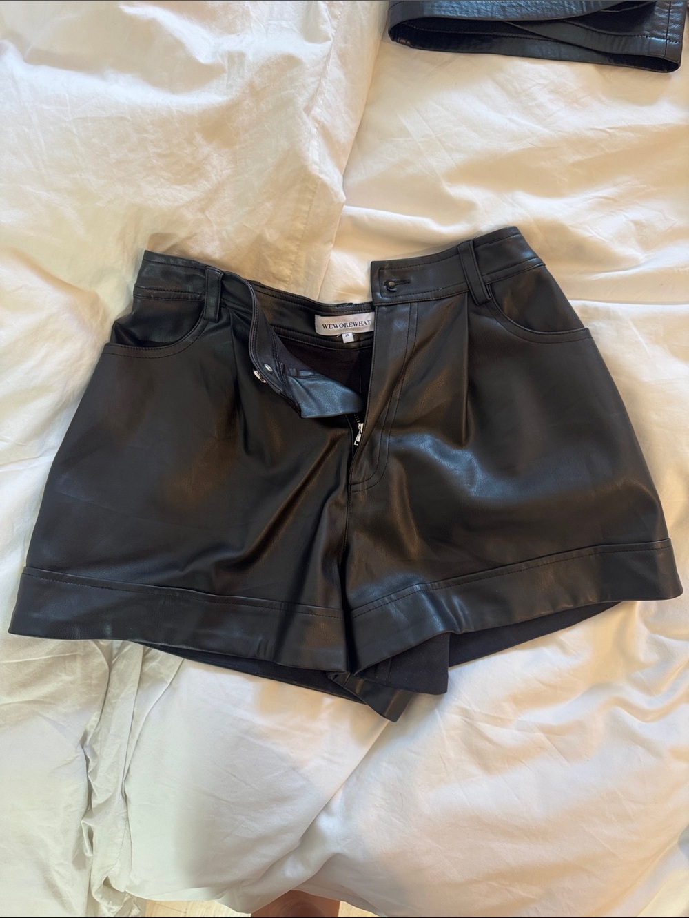 WeWoreWhat Black Faux Leather High Waist Shorts
